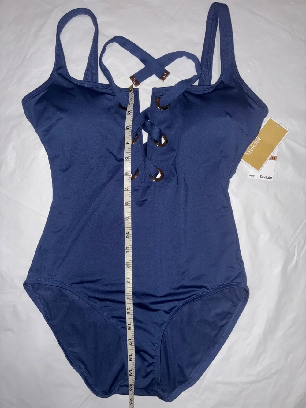 Michael Kors Navy One-Piece Swimsuit with Lace-Up Front